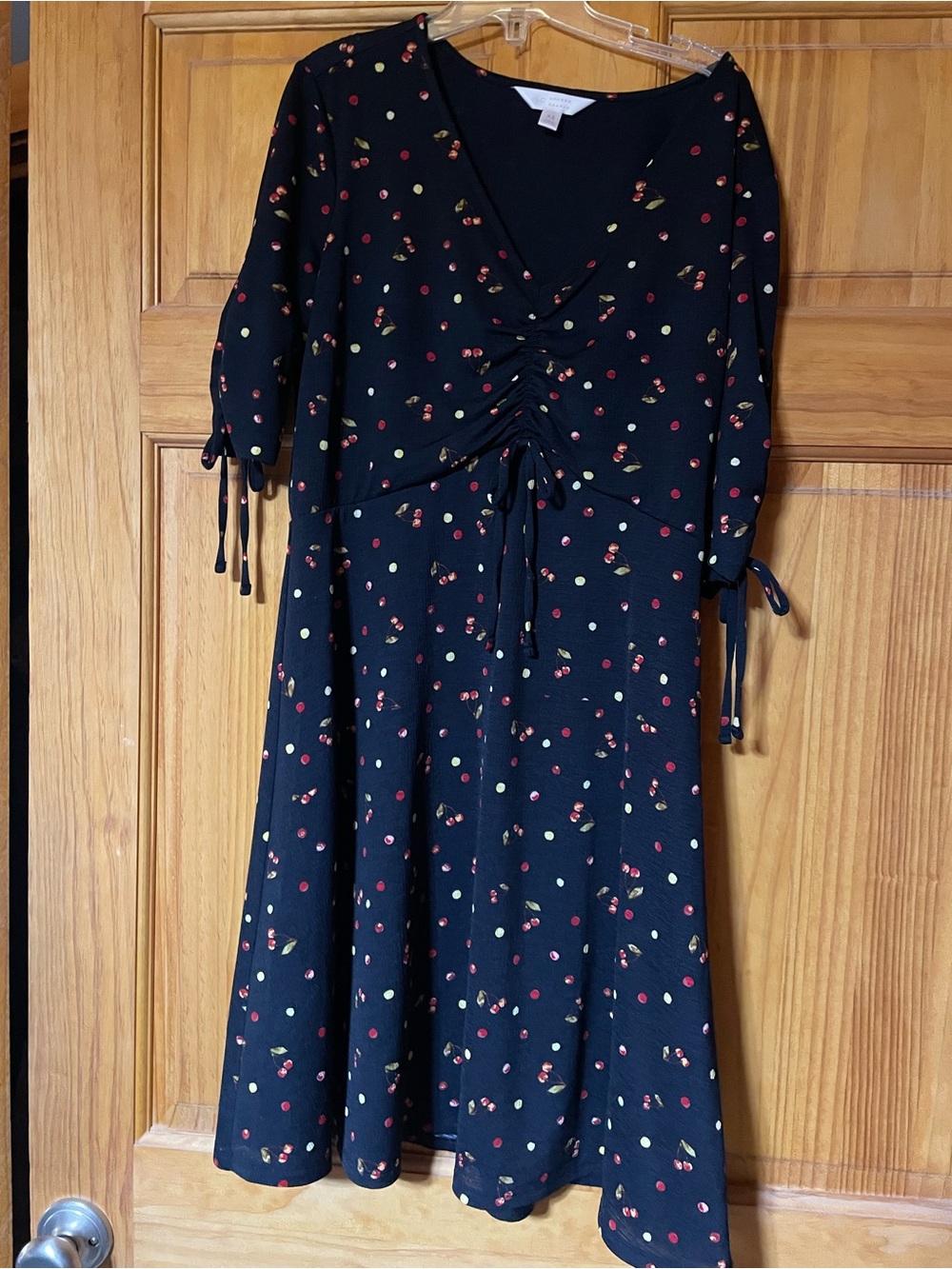 LC Lauren Conrad Black Cherry-Print Midi Dress with ties